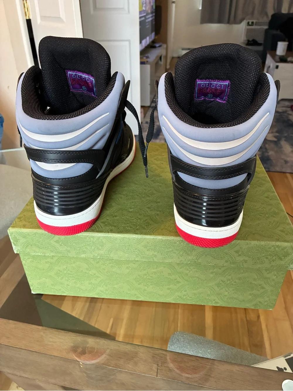 Gucci Black, Beige & Red High-Top Sneakers
